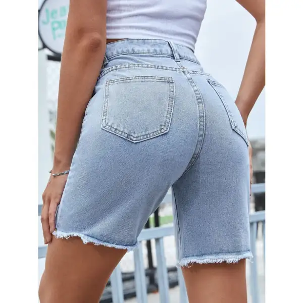 Essential Distressed Raw Hem Denim Shorts