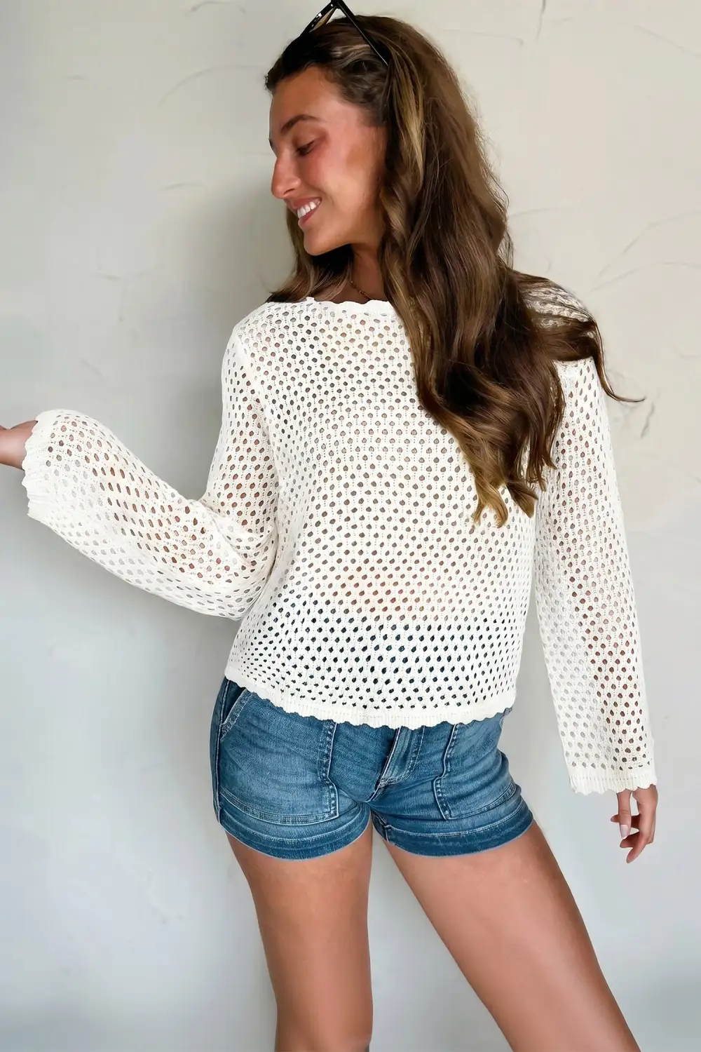 Knit Long Sleeve Openwork Top