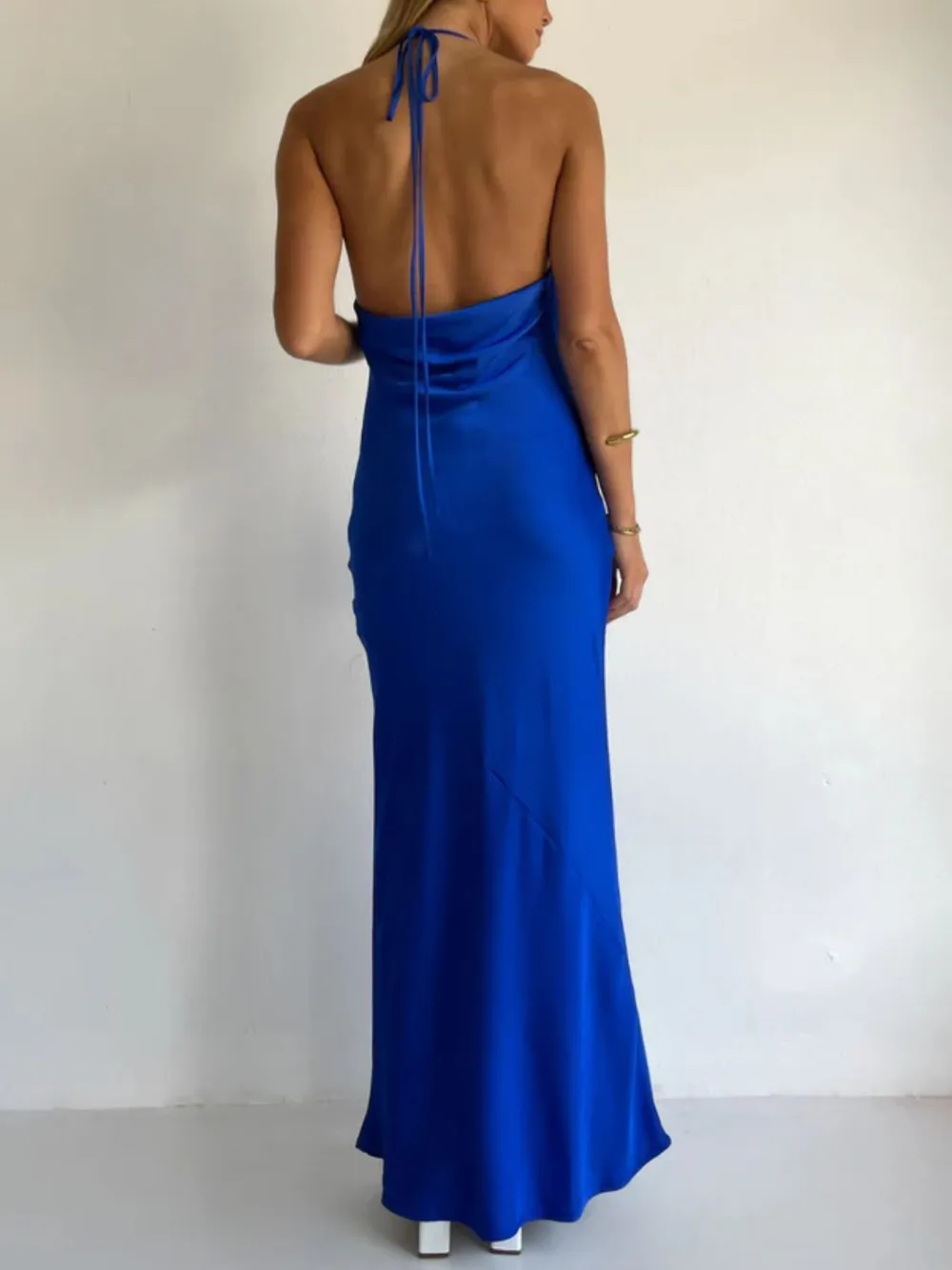 Relaxed Halter Neck Satin Maxi Dress
