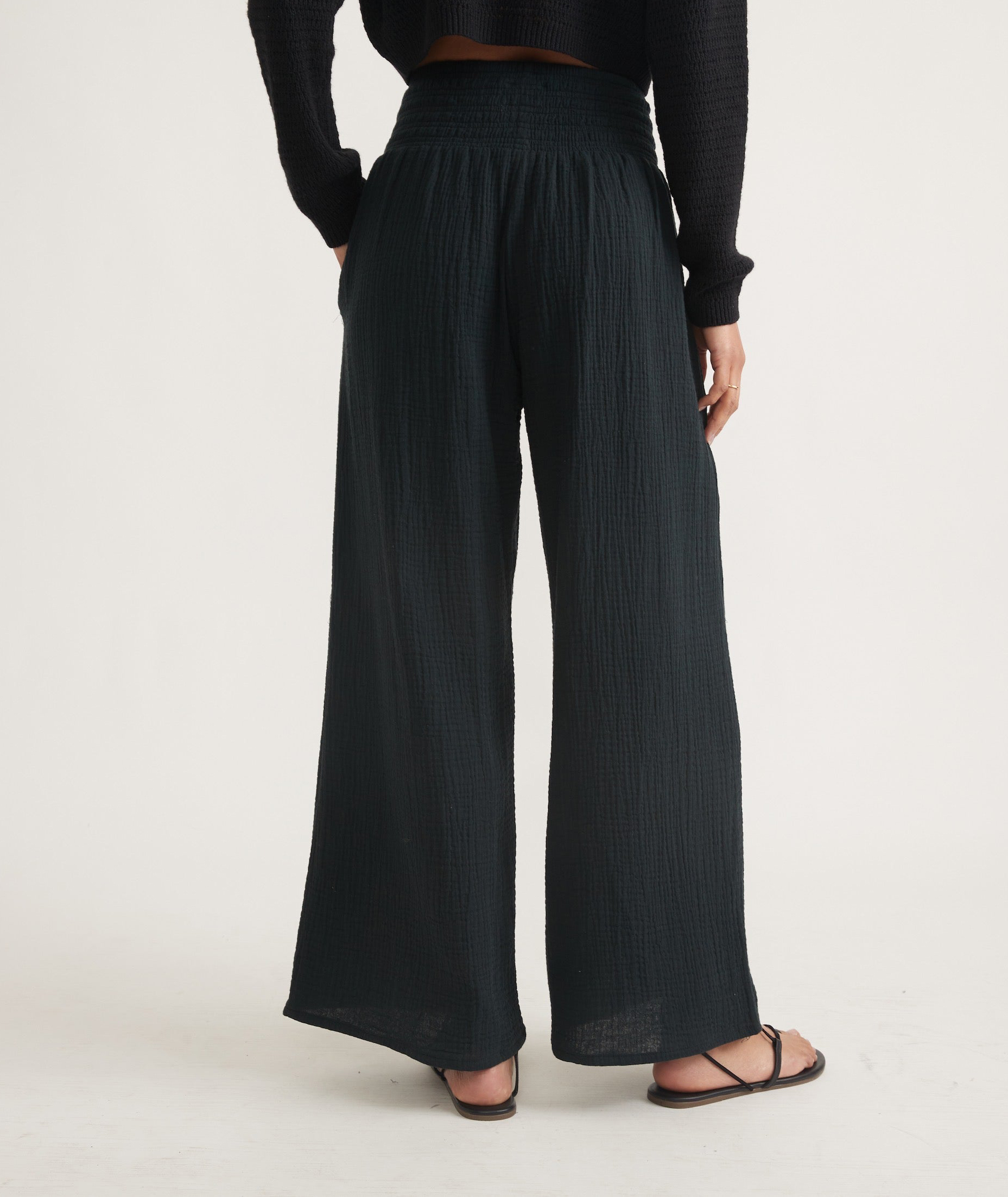Black Elastic-Waist Palazzo Pants