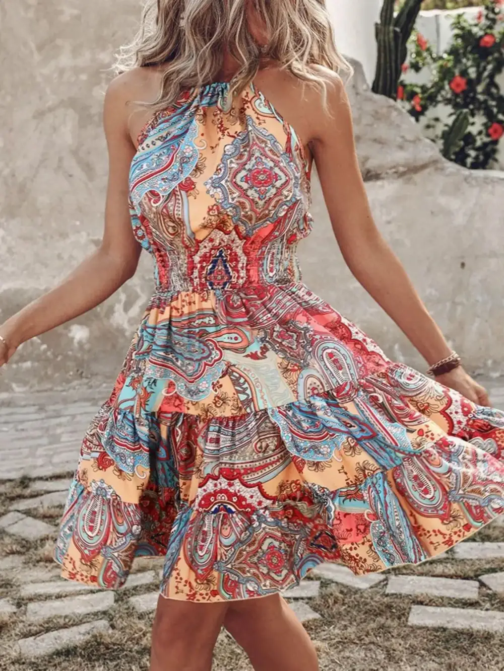 Halter Neck Printed Mini Dress