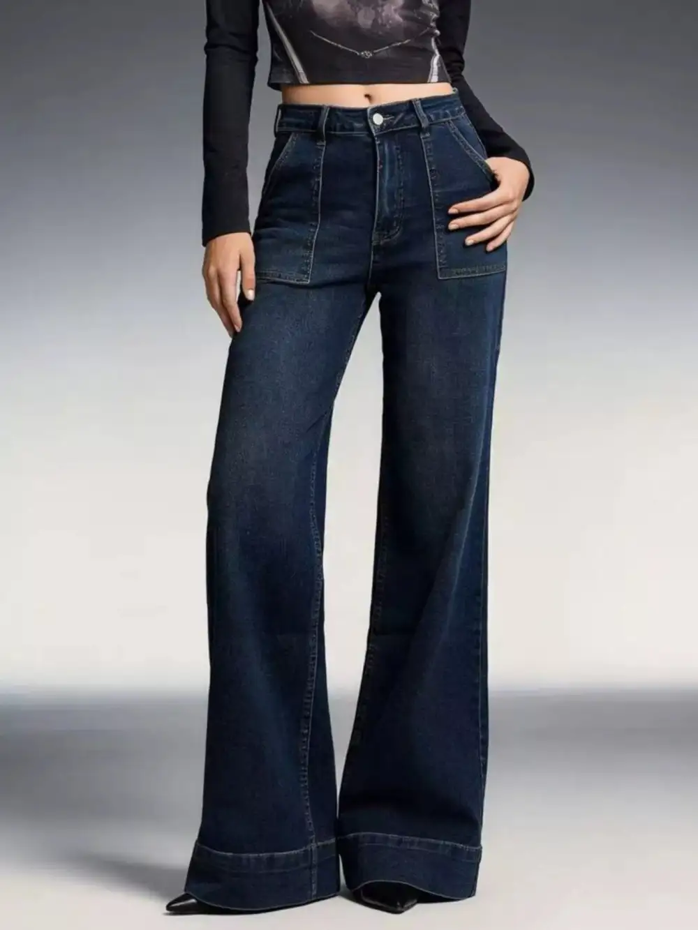 Pocketed High Waist Flare Leg Denim Jeans