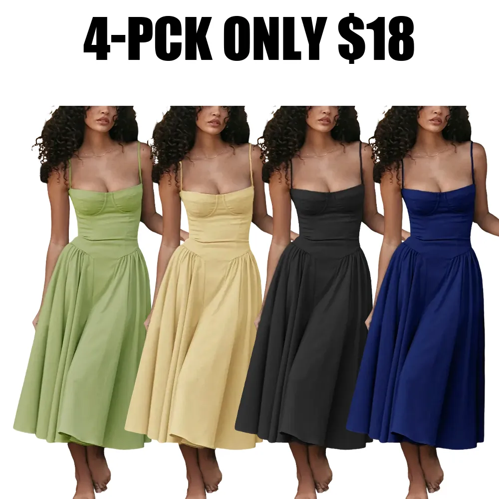 Women's Plain Backless Cami Dress with Zip-Back