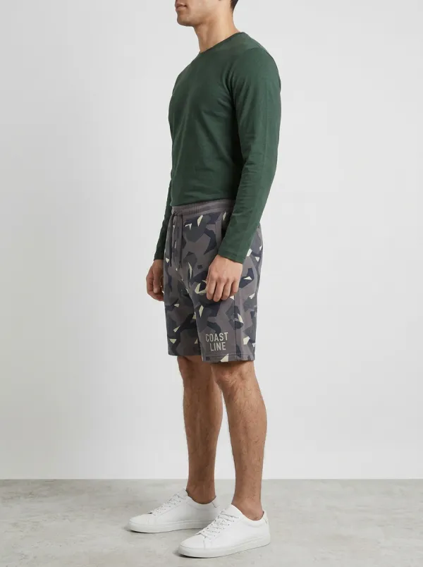 Men's Geometric Wave Camouflage Drawstring Printed Sweat Shorts