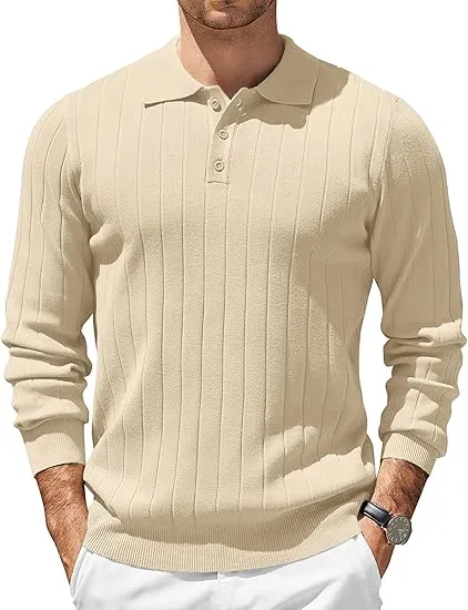 Mens Long Sleeve Knit Polo Sweater