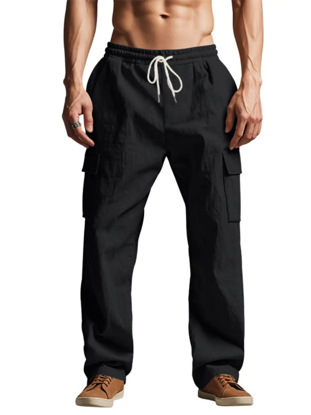 Men's Full Size Relaxed Fit Cargo Drawstring Pants