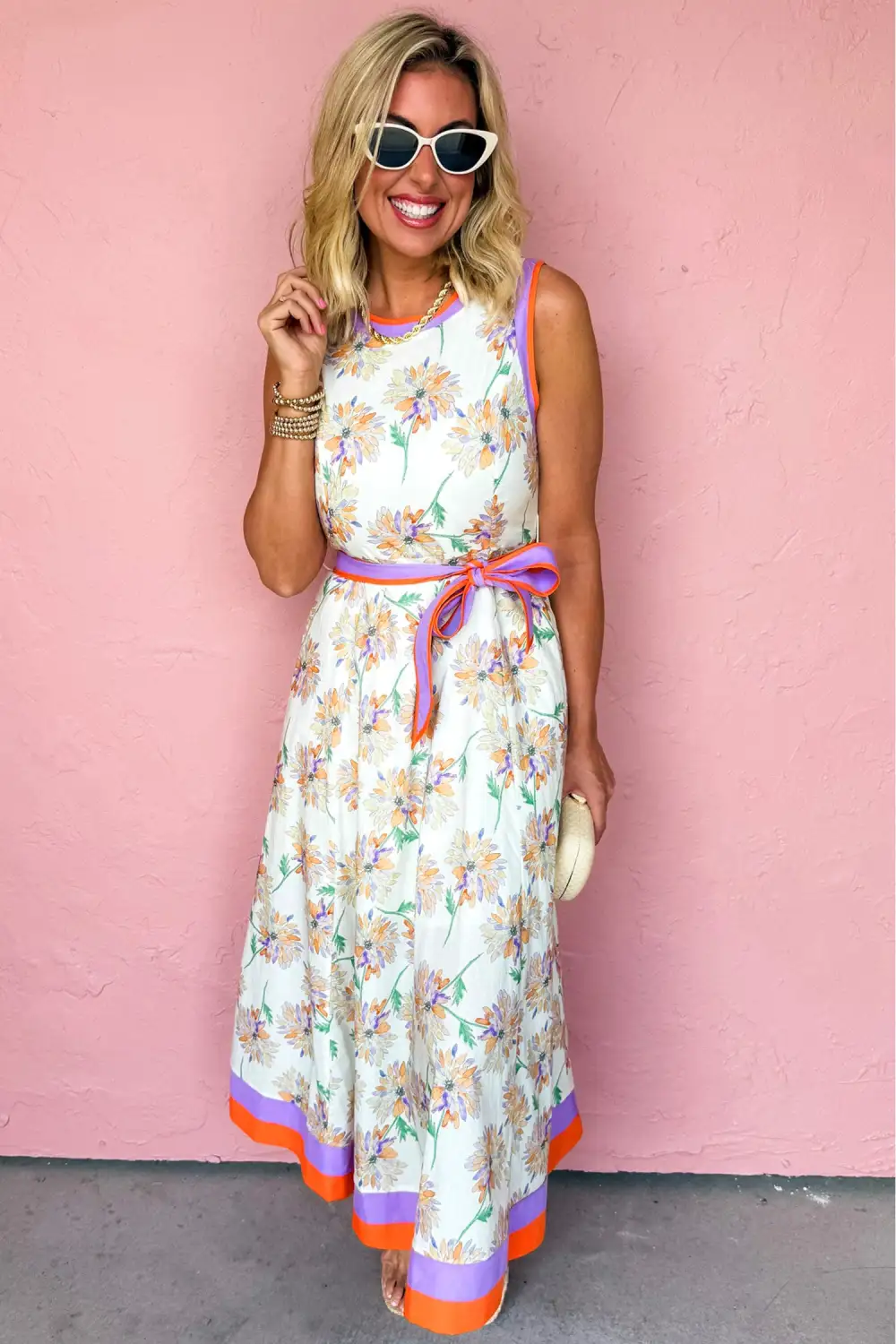 Floral Patchwork Tie Waist Maxi Dress