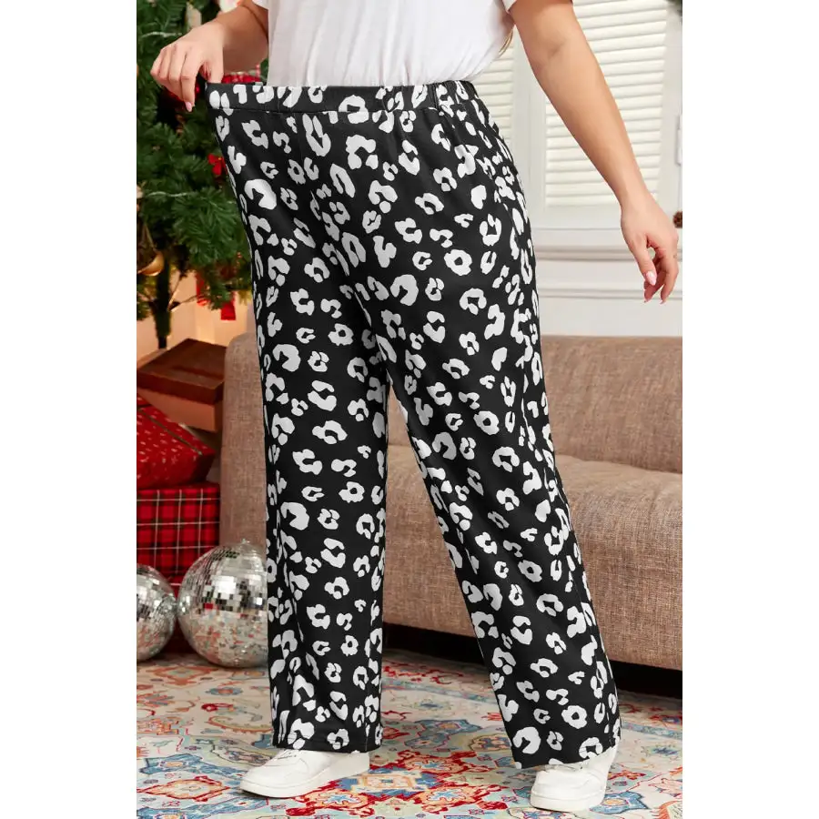 Plus Size Leopard Elastic Waist Pants