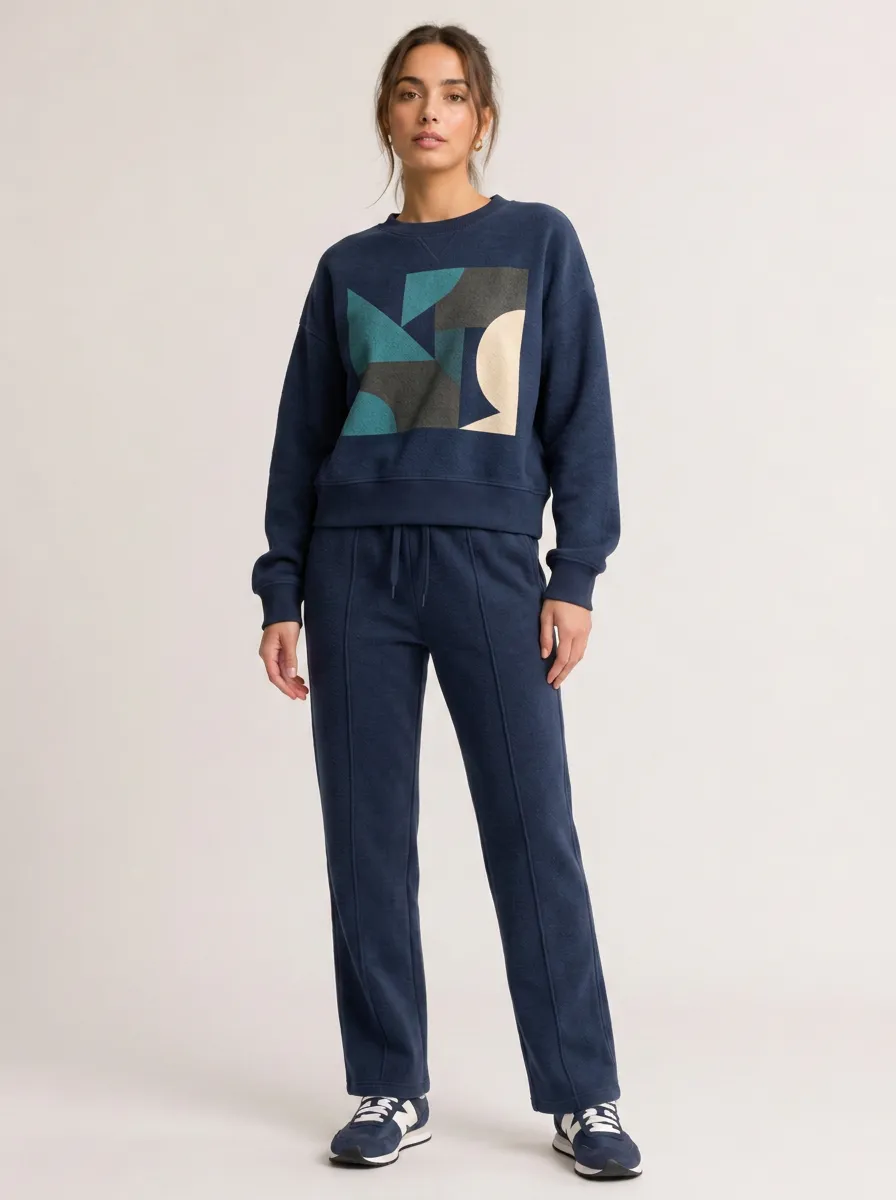 Women's Geometric Abstract Printed Sweatshirt Jogger Set
