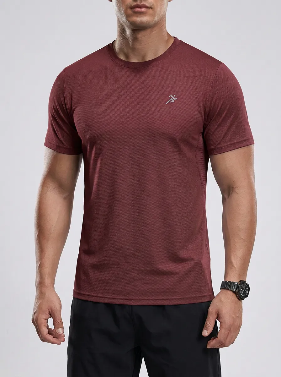 Men's Running Athletic Mesh Textured Performance Sport Crewneck T-Shirt
