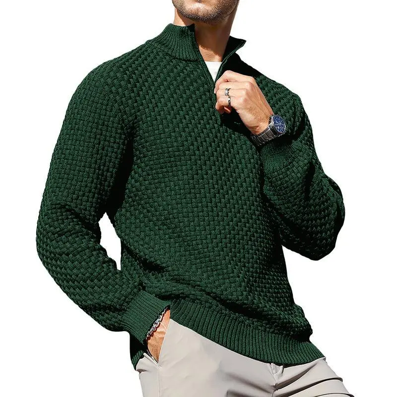 Men's Quarter-Zip Sweater Polo Zip Up Pullover Cable Knit Turtleneck Tops Long Sleeve