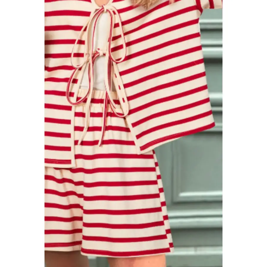 Tied Striped V Neck Top and Shorts Set