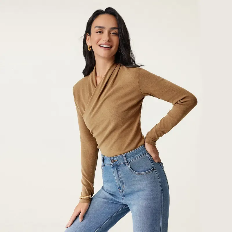 Chic Surplice Long Sleeve Top – Casual & Elegant Shirt