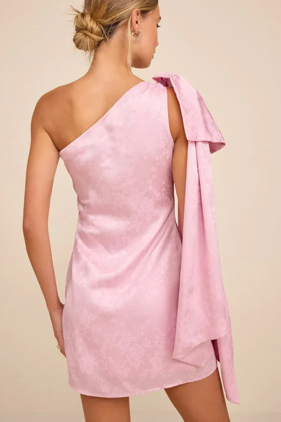 Jayda Navy Satin Jacquard One-Shoulder Sash Mini Dress