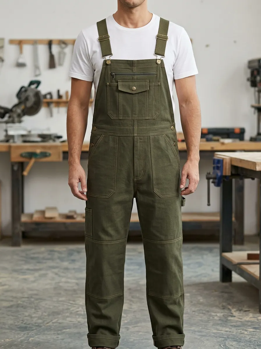 Men's Minimal Multi-Pocket Bib Work Overalls