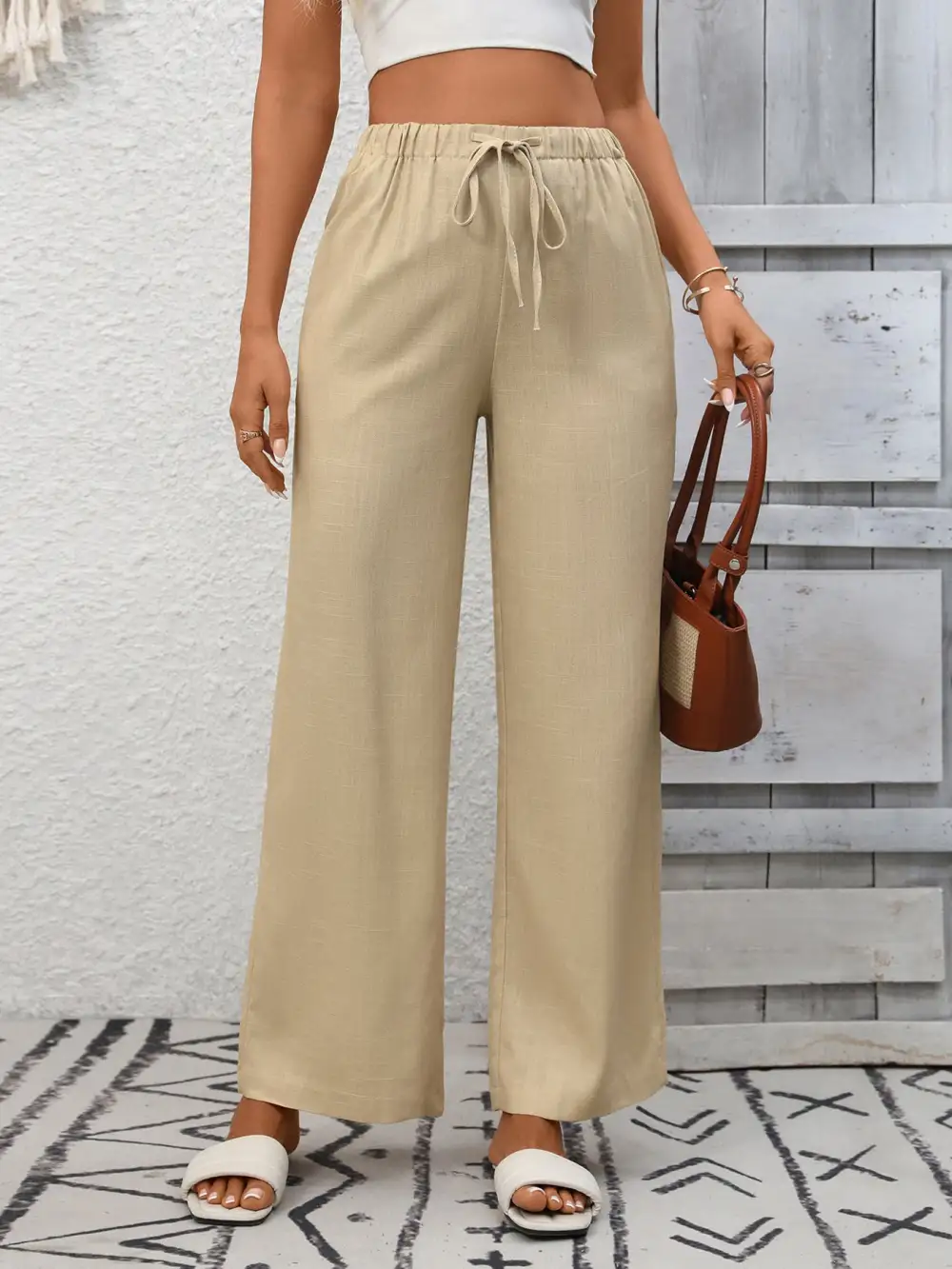 Wide Leg High Waist Drawstring Pocketed Pants