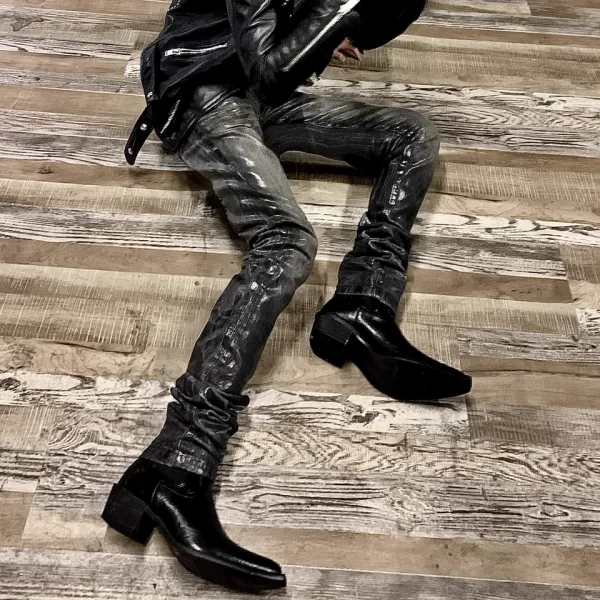 Coated Sheen-Finish Straight-Leg Jeans
