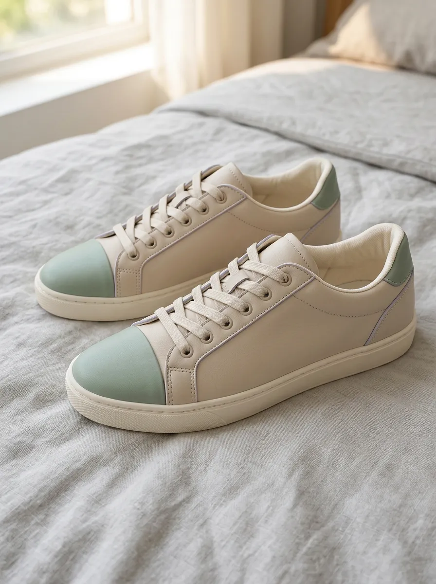 Women's Casual Minimalist Sage Green Toe Cap Printed Sneakers