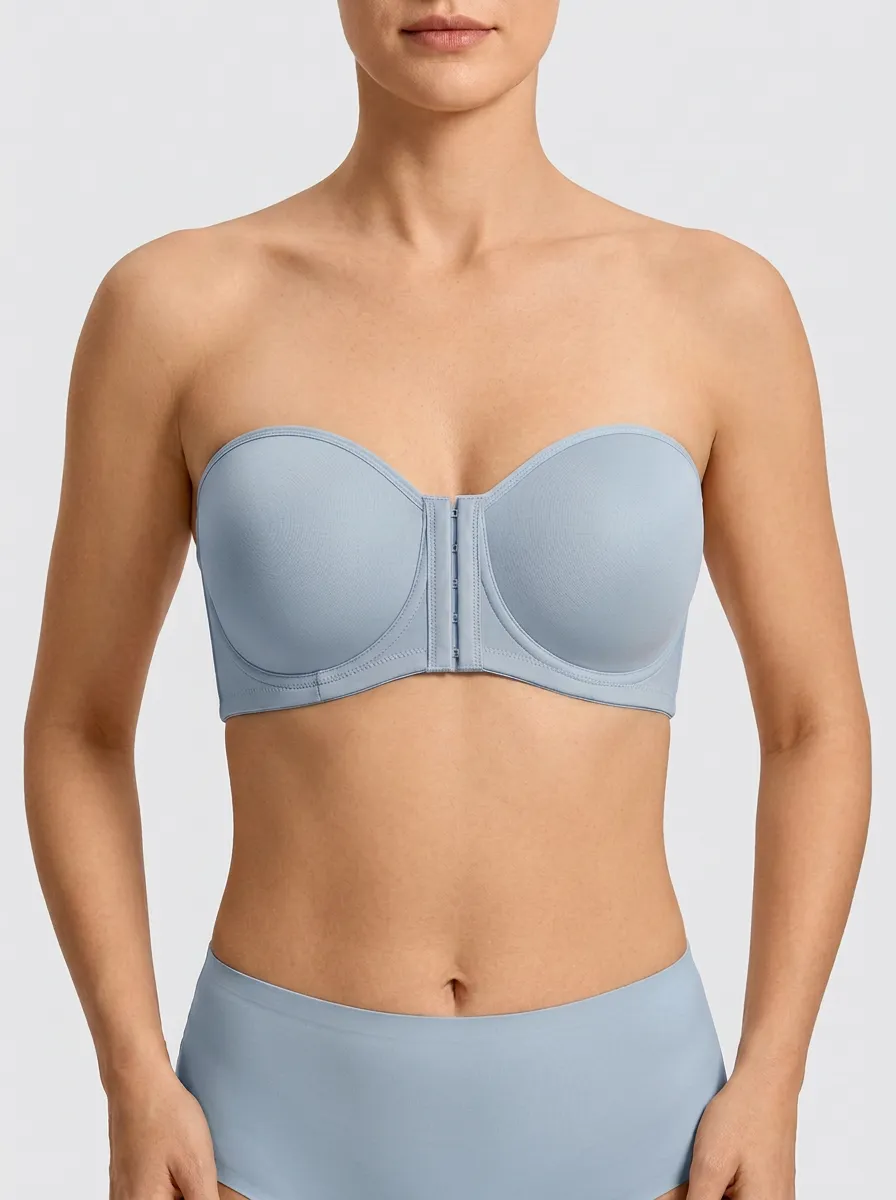 Women's Molded-Cup Secure-Fit Front-Closure Strapless Bra