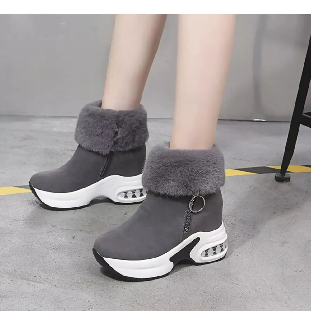 Fuzzy Side Zipper Platform Ankle Boots