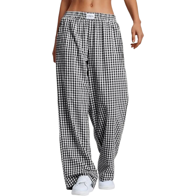 Women's Striped Gingham Boxer Pants Cotton Pajama Lounge Pj Casual Plaid Trousers  Beach Bottoms with Pockets