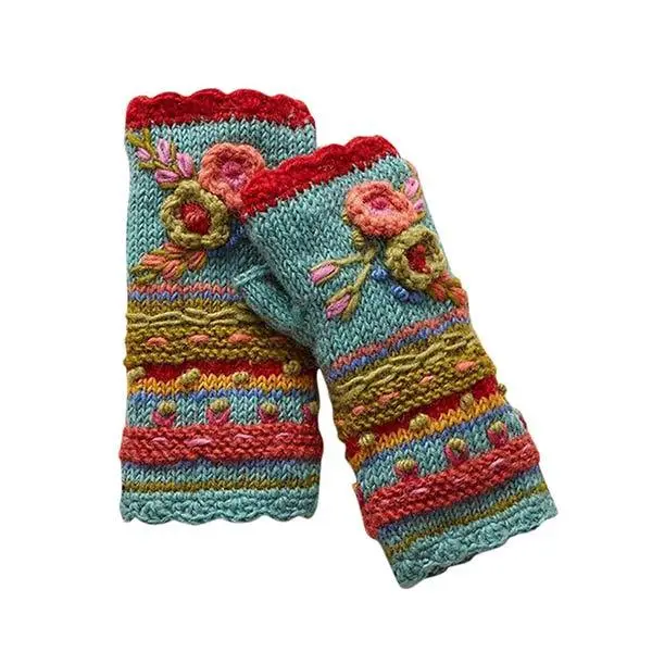 Women'S Thick Needle Crochet Floral Warm Knit Gloves 59686161C