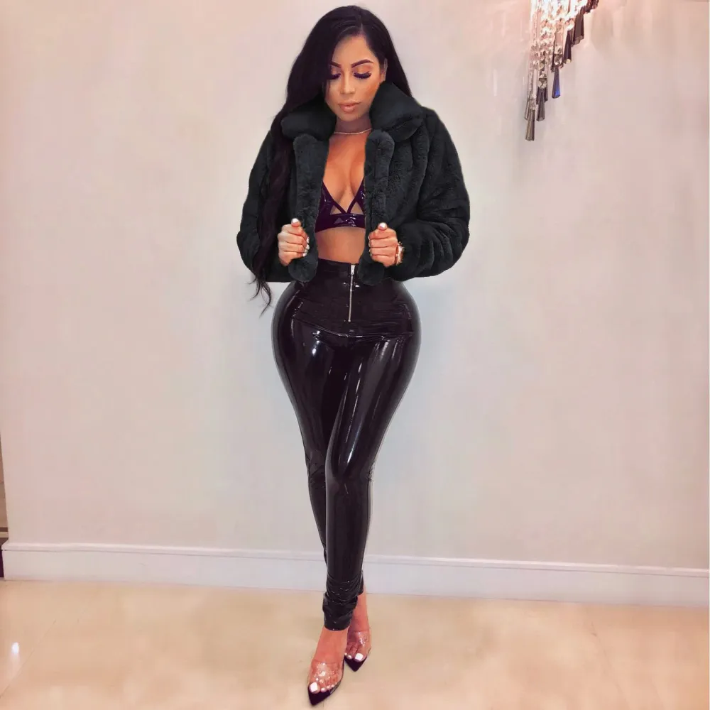 Z3-Black Faux Fur Coat Women with Hood Cropped Bubble Coats Fleece Short Warm Jackets Plus Size Winter Coats for Women