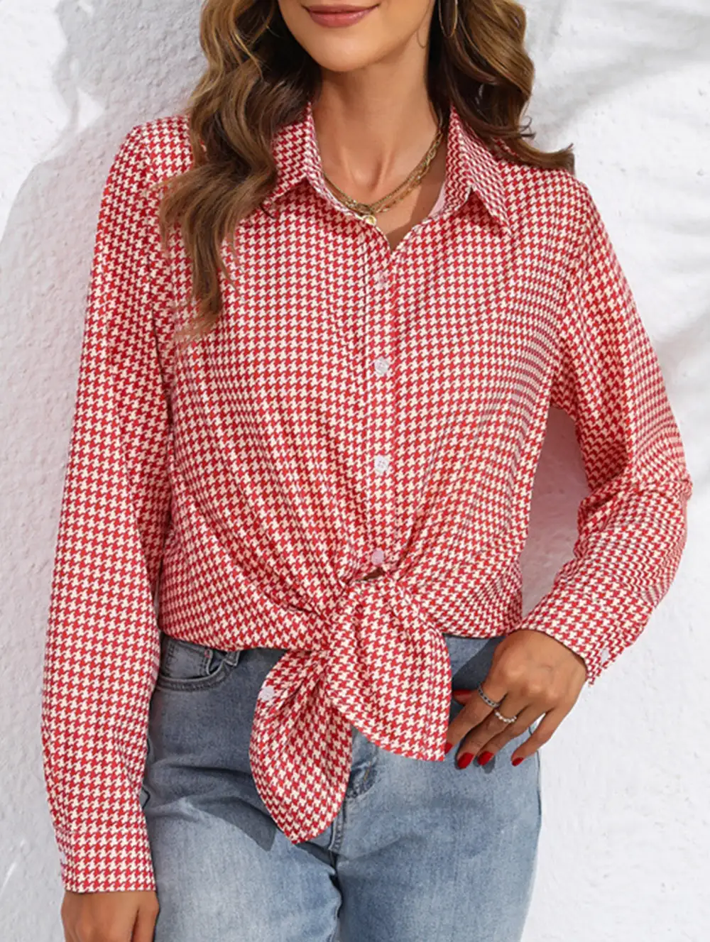 Plaid Loose Shirt with Collar Blouse