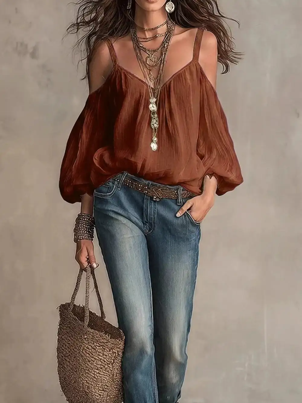 Cold Shoulder Balloon Sleeve Blouse