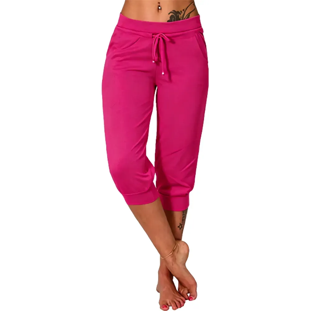 🔥Women's drawstring waist plain capri pants