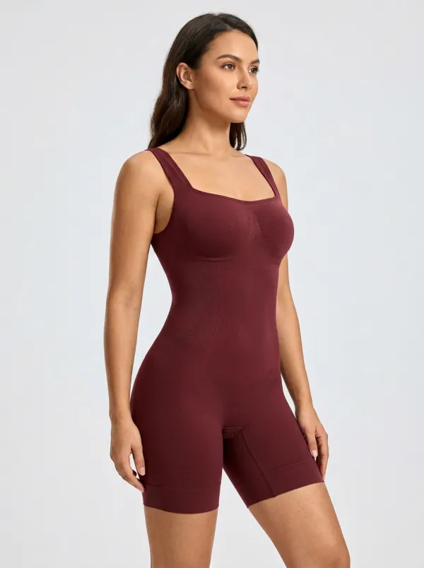 Women's Brown Seamless Square Neck Tummy Control Bodysuit Shapewear