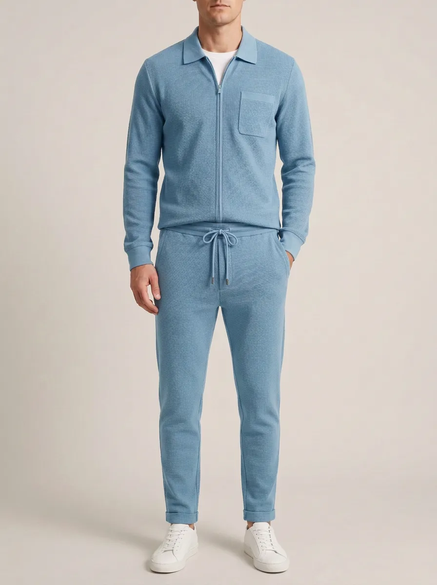 Men's Relaxed Zip-Up Polo Collar Jacket and Jogger Pants Set
