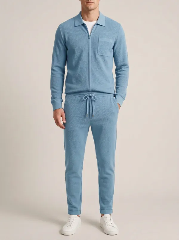 Men's Relaxed Zip-Up Polo Collar Jacket and Jogger Pants Set