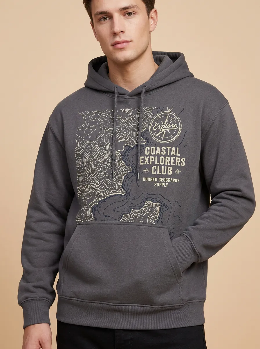 Men's Coastal Explorer Compass Topographic Graphic Hoodie