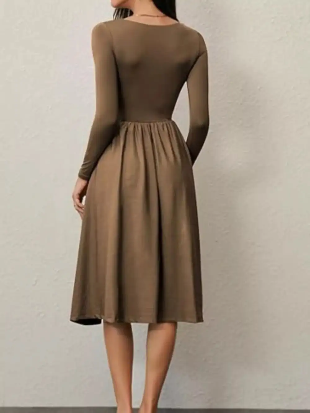 Square Neck Long Sleeve Midi Dress