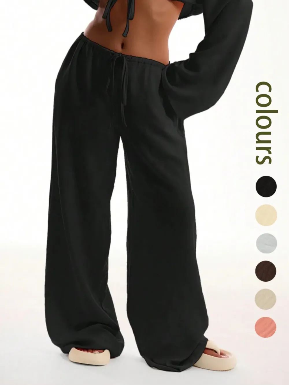 Casual Comfy Wide Leg Woven Trousers for Beach Vacation Holiday