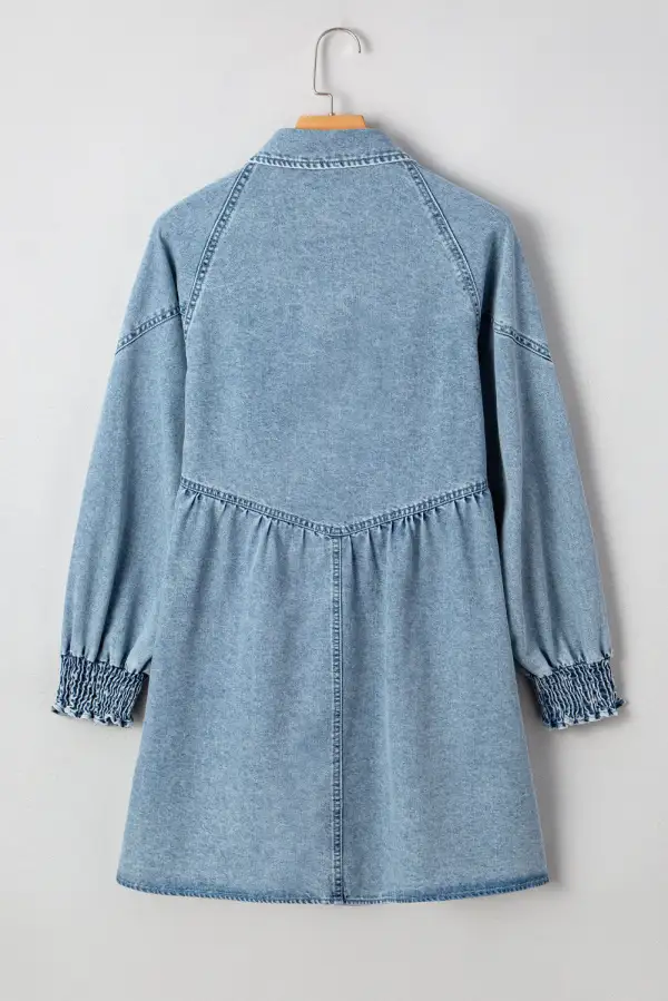 Denim Smocked Flared Mini Dress