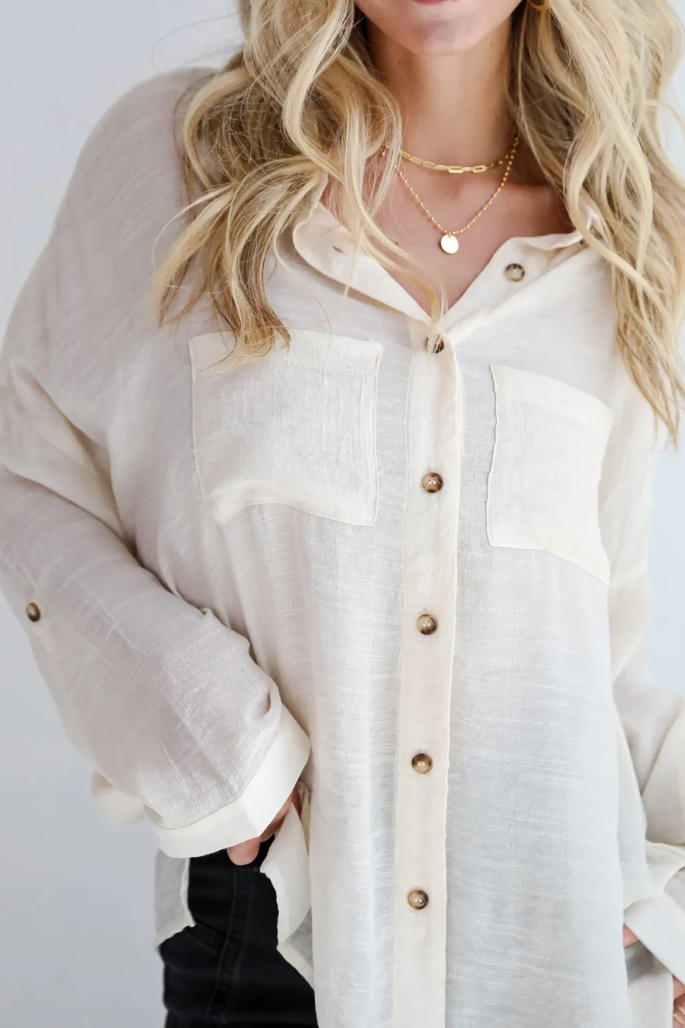 White Compelling Composure Oversized Button-Up Blouse