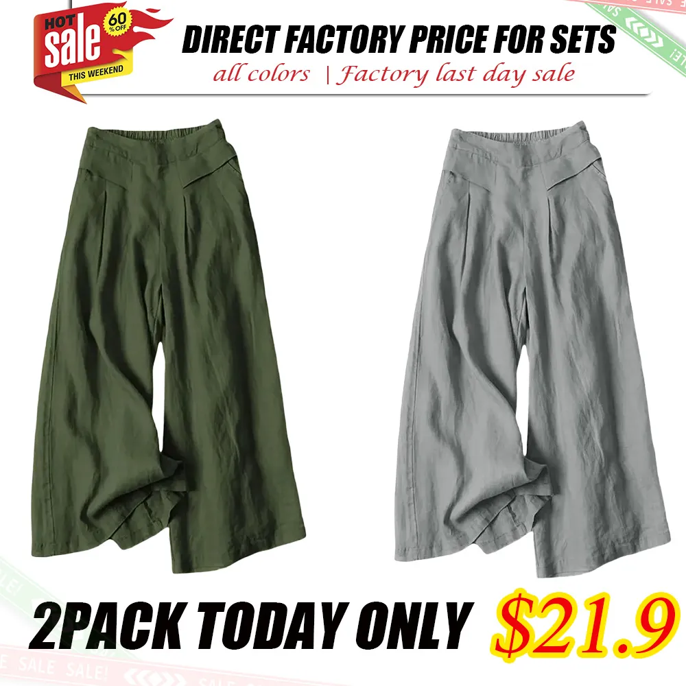 Women's Cotton and Linen Seven-Point Wide-Leg Pants