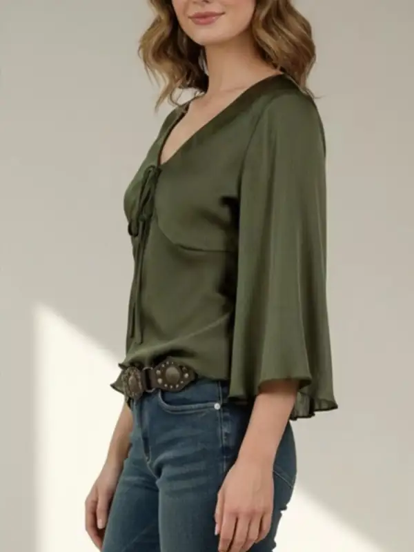 Satin Tie Front Blouse