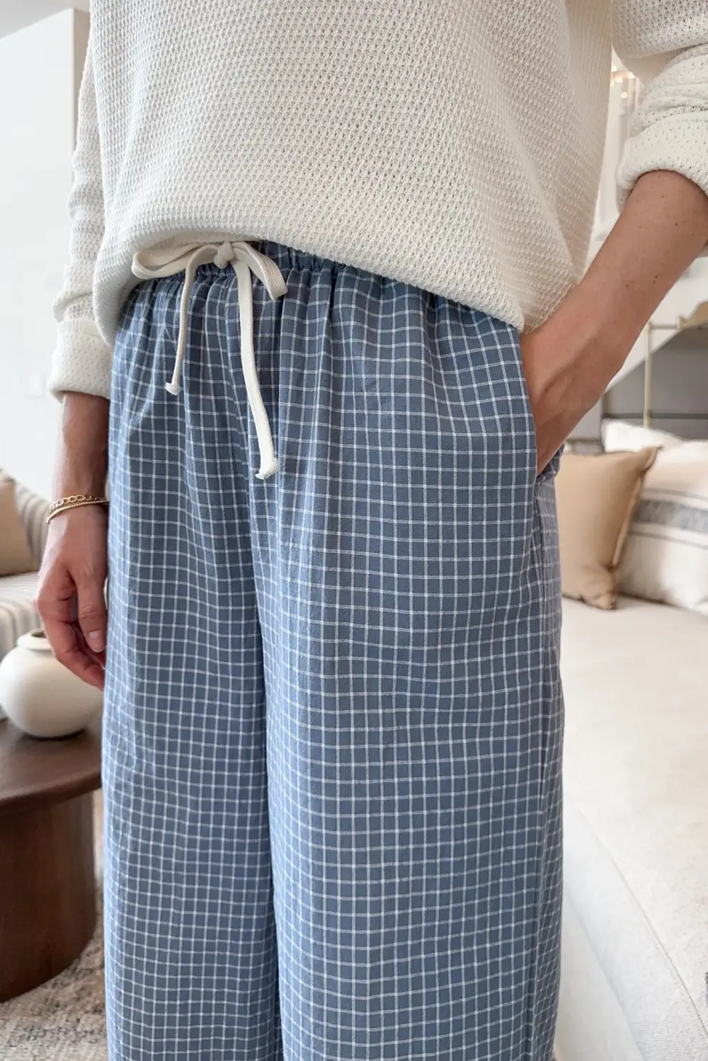 Clean Cut Checkered Drawstring Pants
