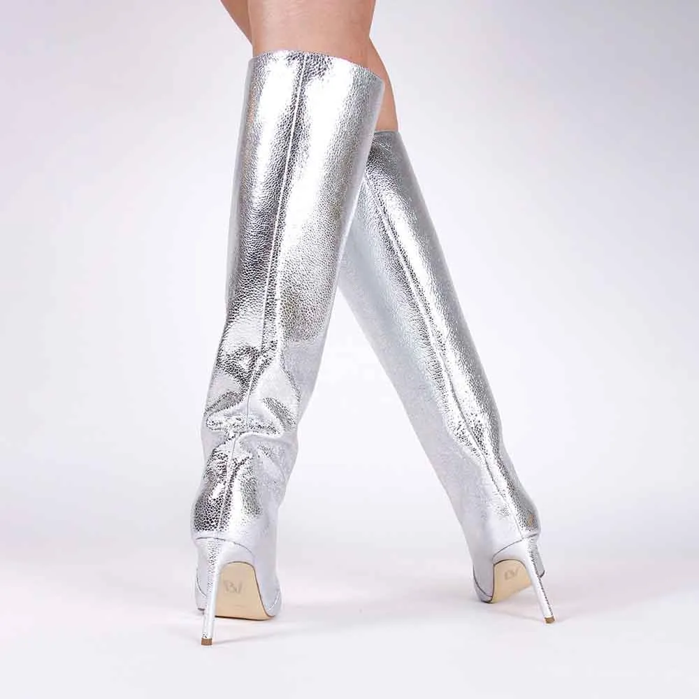 Pointed-Toe Stiletto-Heel Platform Knee-High Boots