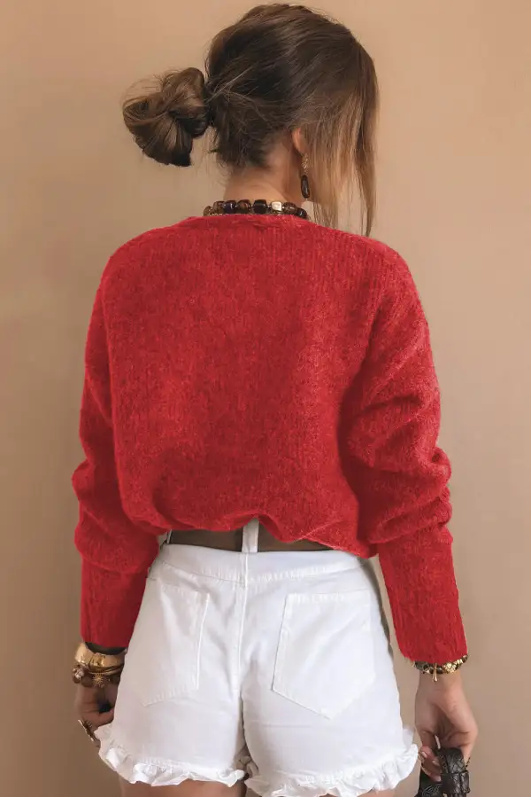 Heart Metal Button V Neck Cardigan