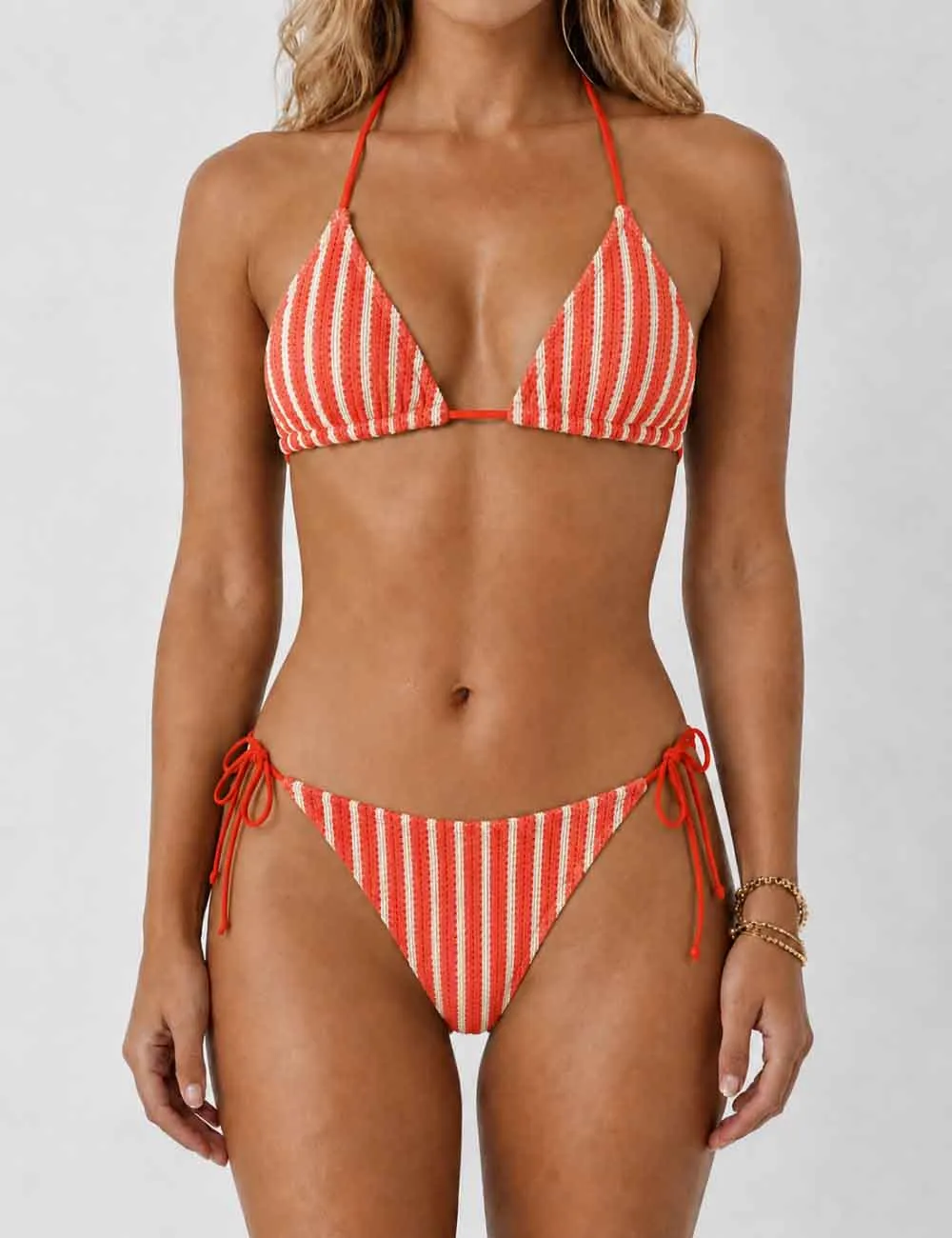 Crochet Triangle Three Piece Bikini Set with Cover Up Shorts