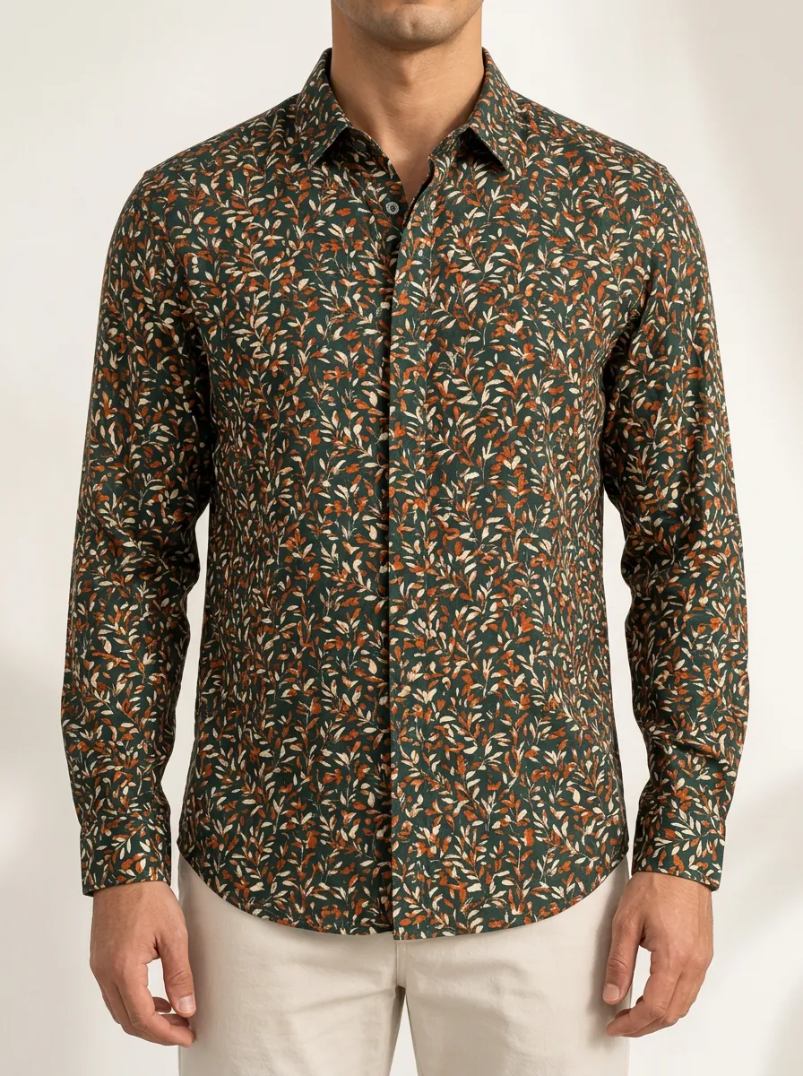 Men's Long Sleeve Shirt Featuring Forest Artwork