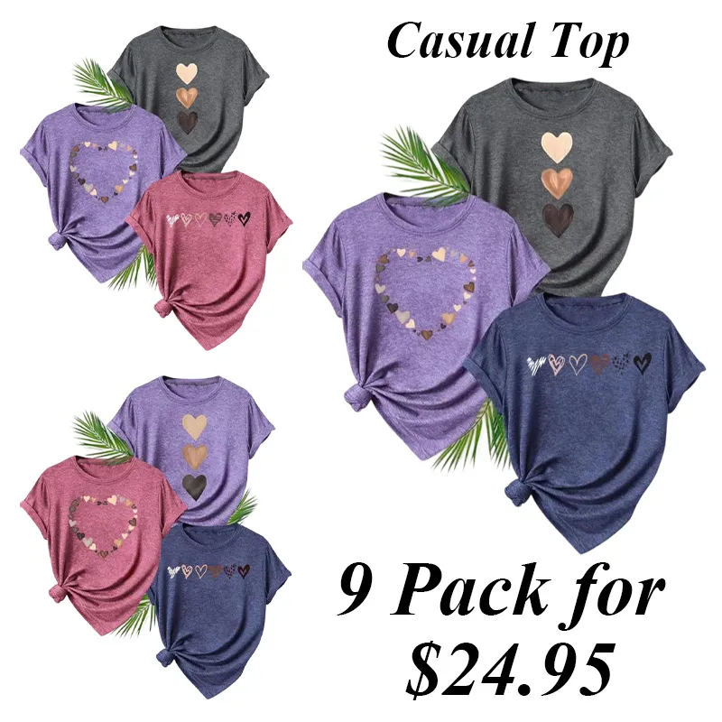 Women'S Heart Print Tee, Casual Short Sleeve T-Shirt For Daily Wear, Ladies Clothes For All Seasons, Graphic Tees, Women swear