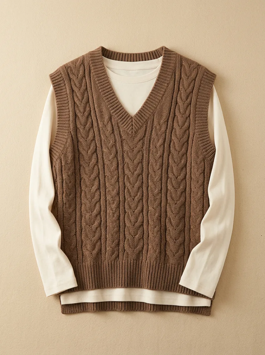 Cable Vneck Button Sweater Vest