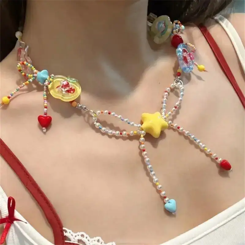 Acrylic Beaded Bow Detail Fashion Necklace