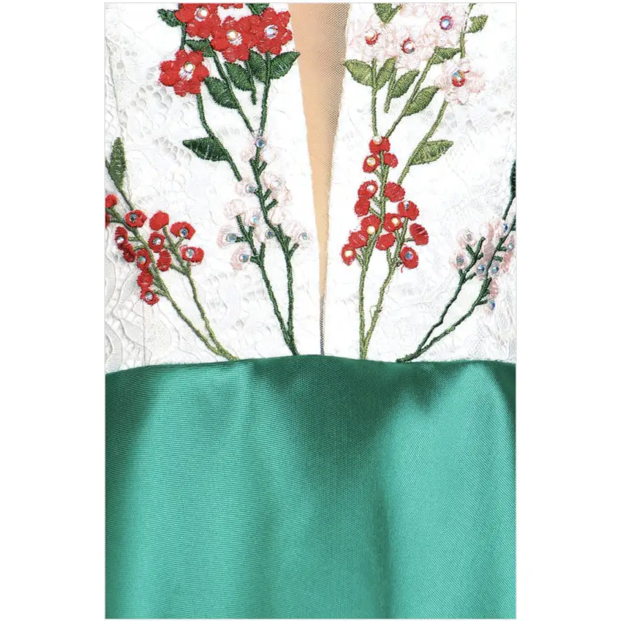 Mini Length Fit and Flare Dress with Embroidered Lace Bodice and Rhinestones