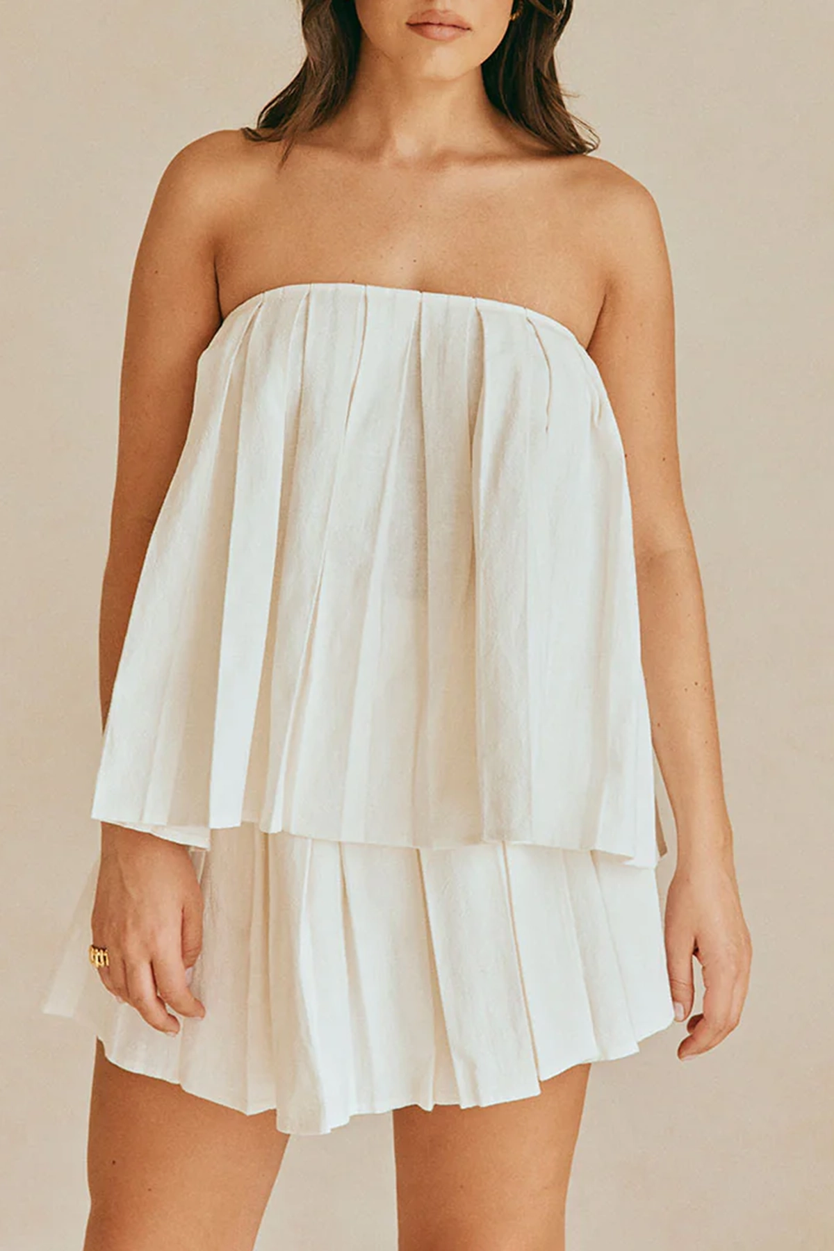 Cotton Pleated Mini Skirt